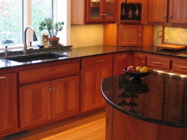 Modern luxury kitchen countertop featuring glossy surface
